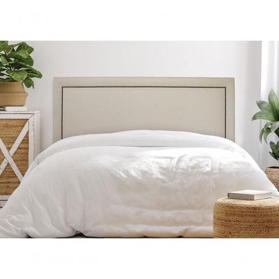 Cabeceira Casal Reta Luxo 140x60 Courino Off White - Tachas Fumê