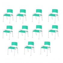 Kit 11 Cadeira Iso Infantil Creche, Escola Base Branco Verde água
