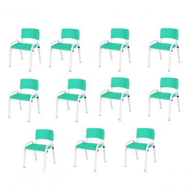 Kit 11 Cadeira Iso Infantil Creche, Escola Base Branco Verde água