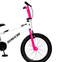 Bicicleta Bmx Cross Aro 20 Rv-x Aro Aero Freio V-Brake Ravok Branco E Rosa
