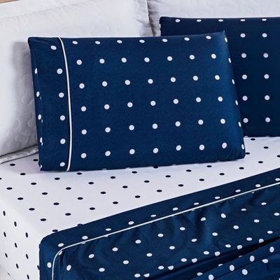 Jogo De Cama Lençol 200 Fios Petit Poá King 04 Peças - Marinho