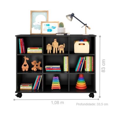 Conjunto Nicho Organizador Zuri 9 Espaços Com Rodízios Preto + 2 Kits 3 Gavetas Brancas
