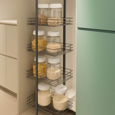 Coluna Deslizante Aramada Cinza Masutti 4 Bandejas 35x47x152cm Organizador Alimentos