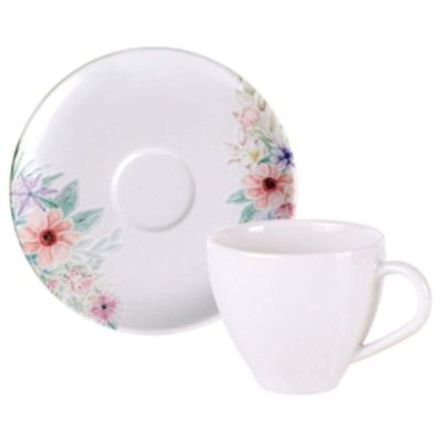 Jogo 12 Xícaras de Café com Pires Porcelana 100ml Tramontina Floratta Restaurante Padaria