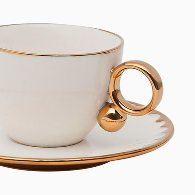 Jogo de 6 xícaras Wolff 18061 Egg branco com dourado 200 ml em porcelana