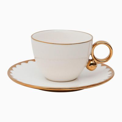 Jogo de 6 xícaras Wolff 18061 Egg branco com dourado 200 ml em porcelana
