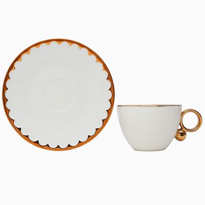 Jogo de 6 xícaras Wolff 18061 Egg branco com dourado 200 ml em porcelana