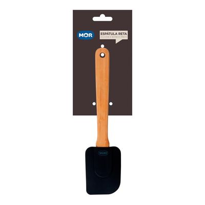 Espátula Reta Silicone e Bamboo Preto