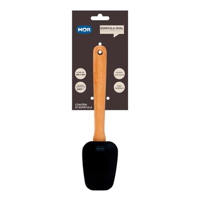 Espátula Oval Silicone e Bamboo Preto