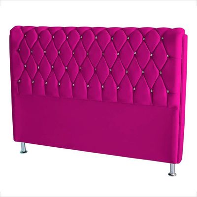 Cabeceira De Cama Box Londres Casal Queen 160 Cm Suede Botão De Strass Rosa Pink Do Lar Móveis E Decoração