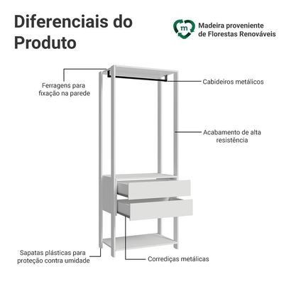 Guarda-roupa Closet Modulado 2 Gavetas 70cm Valencia Madesa Branco