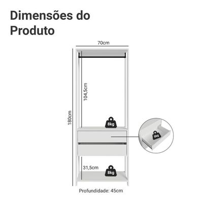 Guarda-roupa Closet Modulado 2 Gavetas 70cm Valencia Madesa Branco