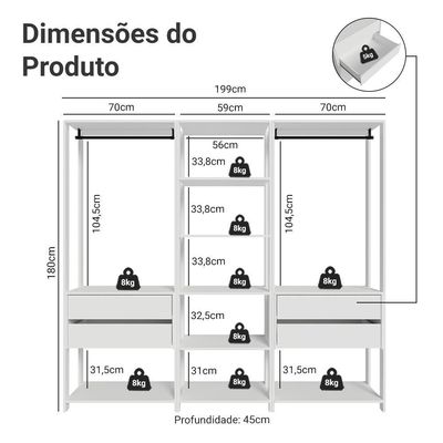 Guarda-roupa Closet Modulado 4 Gavetas 199 Cm Valencia Madesa Branco