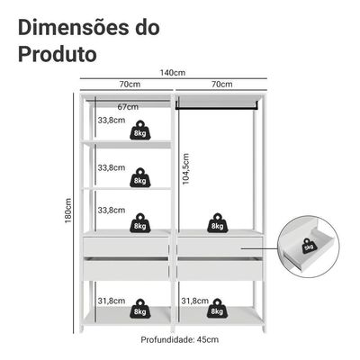 Guarda-roupa Closet Modulado 4 Gavetas 140 Cm Valencia Madesa Branco