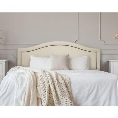 Cabeceira Queen Curva Luxo 160x60 Courino Off White - Tachas Fumê