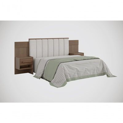 Cabeceira Para Cama De Casal Ripada Irís 140cm Estofada Com 2 Mesas De Cabeceira D Doro Castanho/ripado