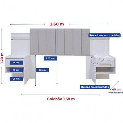 Cabeceira Para Cama Queen Size Ripada Irís Estofada Com 2 Mesas De Cabeceira D Doro Cinamomo/off White/ripado