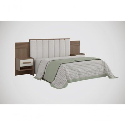 Cabeceira Para Cama Queen Size Ripada Irís Estofada Com 2 Mesas De Cabeceira D Doro Castanho/off White/ripado