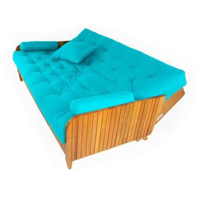 Sofá Cama Paris Ripado Sarja Azul Tiffany Madeira Nobre