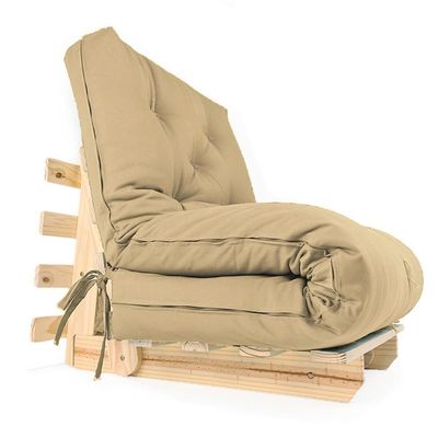 Sofa Cama Solteiro Futon Dobrável Bege Sarja Impermeável