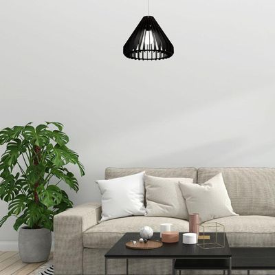 Luminária Teto Tipo Pendente Cone Mdf - Completa Cor: Preta