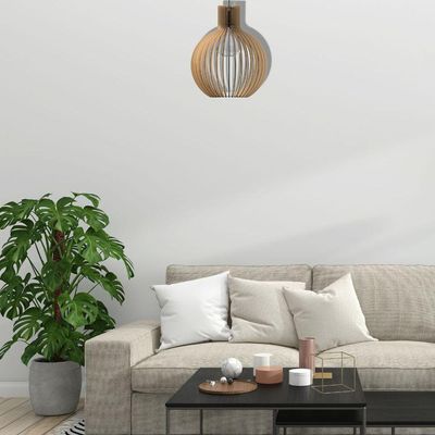 Luminária Teto Tipo Pendente Cúpula Mdf - Completa Cor: Mdf Cru