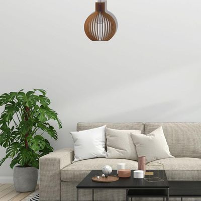 Luminária Teto Tipo Pendente Cúpula Mdf - Completa Cor: Mdf Cru