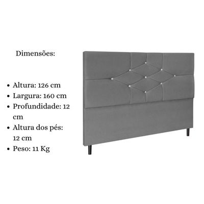 Cabeceira Cama Box Queen 160cm Camboriú Suede Cinza E Frame