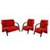 Kit 3 Peças Poltrona Braço Madeira Tecido Suede Vermelho