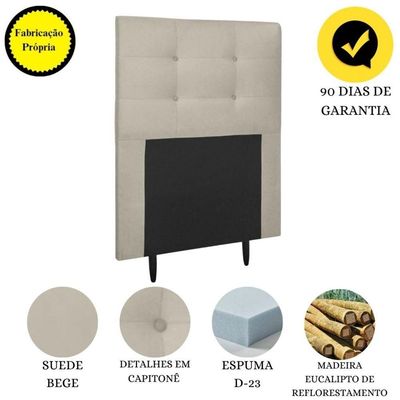 Cabeceira Estofada Cama Box Solteiro 90 Cm Helena Suede Bege