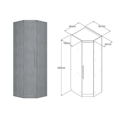 Guarda Roupa Closet De Quarto De Canto Oblíquo Rizon-linea C- 1 Porta Neve - Novo Horizonte