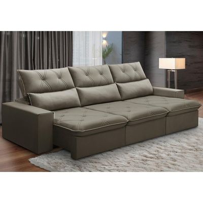Sofá Retrátil Reclinável Para Sala 4 Lugares 290cm Aires F04 Veludo Marrom Claro - Lyam Decor