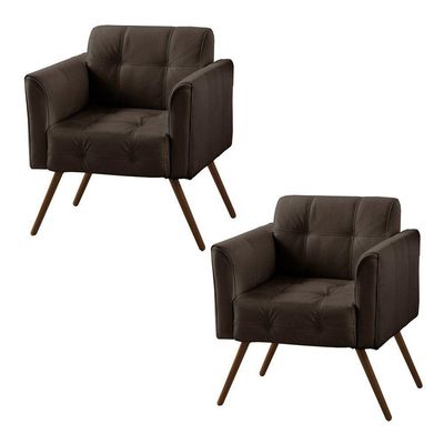 Kit 2 Poltronas Decorativa Bia Couro Marrom