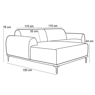 Sofá 3 Lugares com Chaise Base de Madeira 230 Cm Mostarda