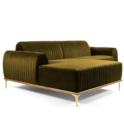 Sofá 3 Lugares com Chaise Base de Madeira 230 Cm Mostarda