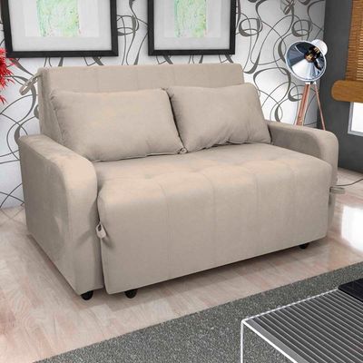 Sofá Cama Compacto 2 Lugares 1,38 Larg Amora New Matrix Suede Bege
