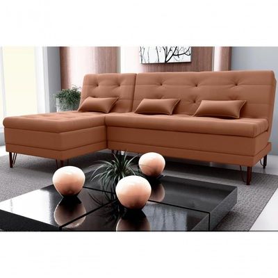 Sofá Cama 3 Lugares Com Chass Casal Luxo Premium Nice Matrix Veludo Ferrugem