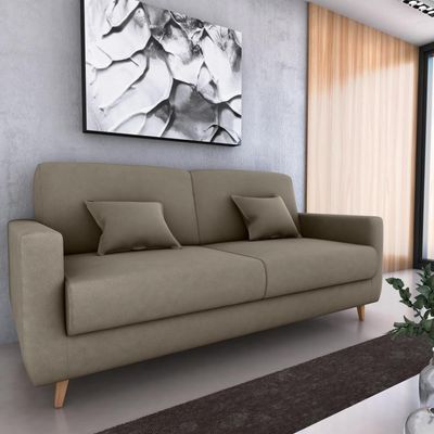 Sofá Cama Premium 3 Lugares 1,90 Larg Emilia Matrix Veludo Capuccino