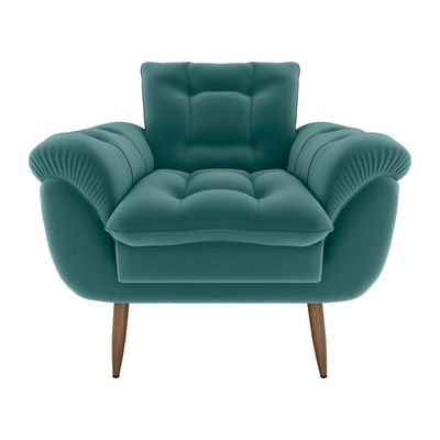 Poltrona Confortável Pés Em Madeira Xangai Matrix Veludo Verde Menta Veludo Verde Menta