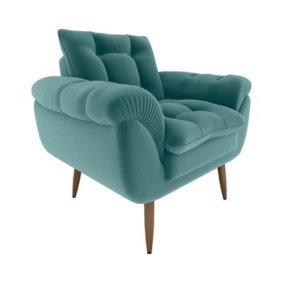 Poltrona Confortável Pés Em Madeira Xangai Matrix Veludo Verde Menta Veludo Verde Menta