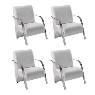Kit 4 Poltronas 1 Lugar Vênus Pé Alumínio Courino Branco