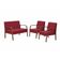 Conjunto Poltronas Jade Braço Madeira Suede Vermelho