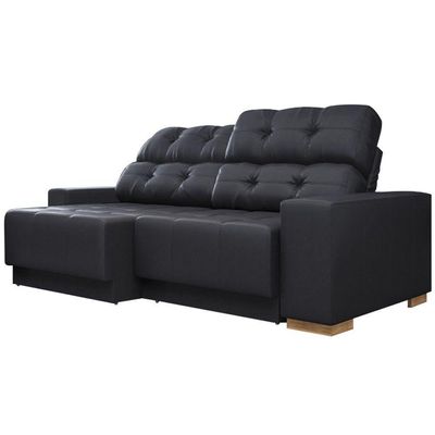 Sofá Retrátil Reclinável 3 Lugares Lisboa 230cm Couro Preto