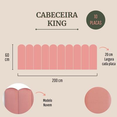 Cabeceira King Kit 10 Placas Modelo Nuvem - Suede Rosê