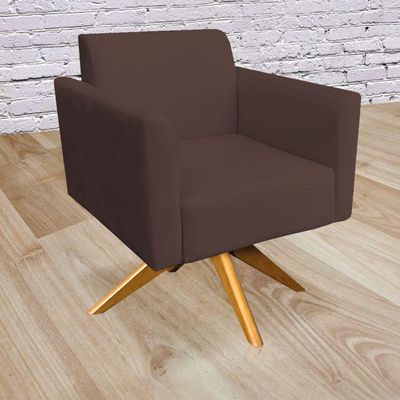 Poltrona Marisa Suede Base Madeira Marrom