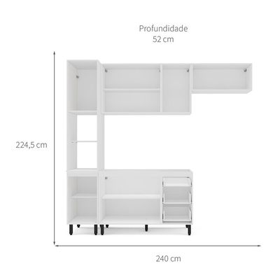 Cozinha Compacta Sem Tampo Meena 8 Portas 3 Gavetas Creme e Branca