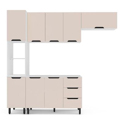 Cozinha Compacta Sem Tampo Meena 8 Portas 3 Gavetas Creme e Branca