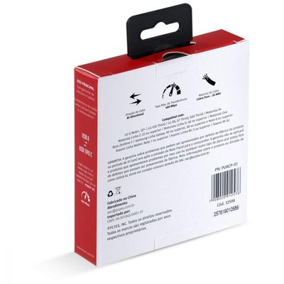 Cabo Para Celular Smartphone Usb A 2.0 Para Usb Tipo C 1 Metro Preto - Puacp-01