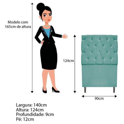 Cabeceira Casal Estofada Liverpool 140cm Suede Azul Tiffany