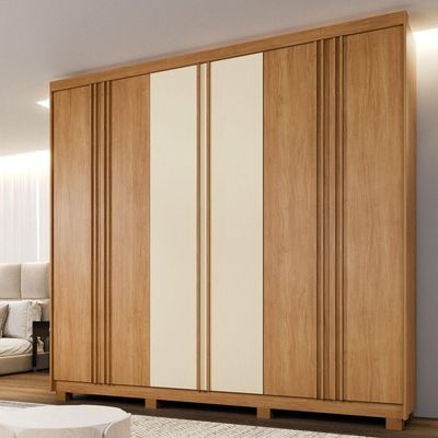 Guarda Roupa Lisboa 6 Portas Ripado 4 Gavetas 10 Prateleiras Cinamomo 2 Portas Off